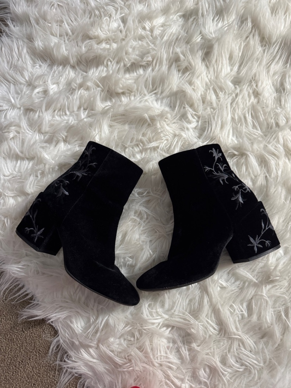 Kenneth Cole Renna Embroidered Black Velvet Ankle Booties